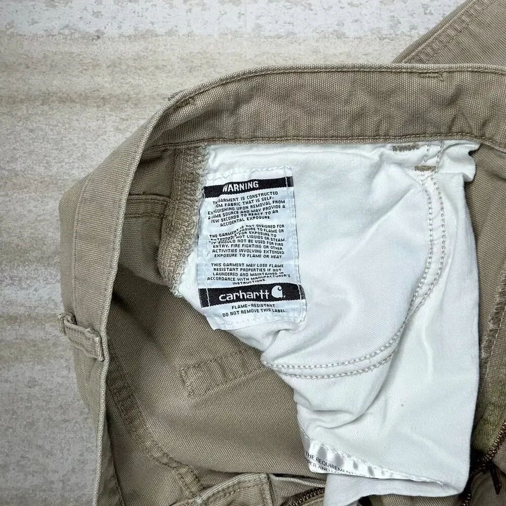 Vintage 90s Carhartt Carpenter Pants 38x32 Baggy Wide Leg Tan Canvas Dungarees - Picture 5 of 8